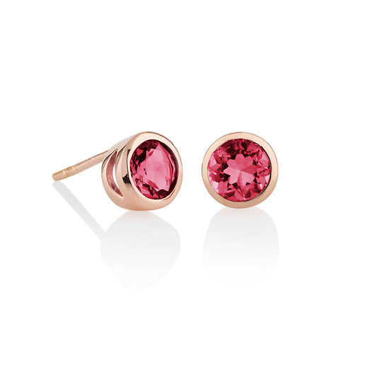 Rose Gold Vermeil Bezel Set Rhodolite Stud Earrings For Women