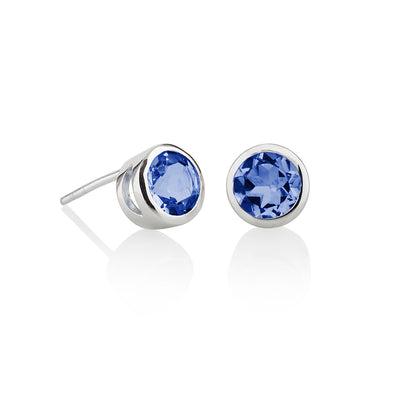 Sterling Silver Bezel Set Iolite Stud Earrings For Women