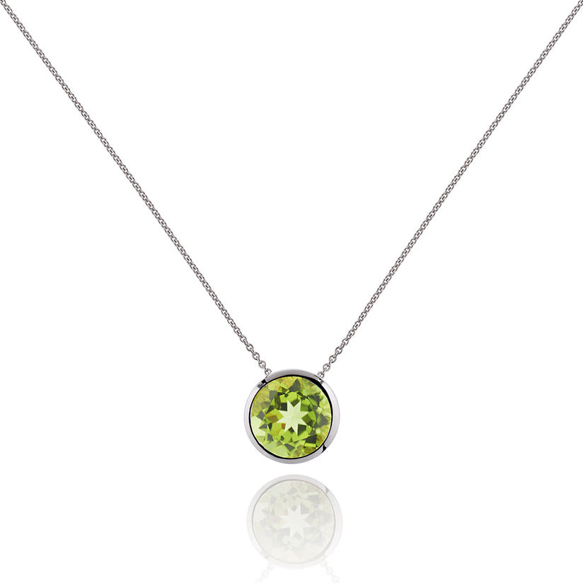 Sterling Silver Bezel Set Peridot Pendant Necklace For Women