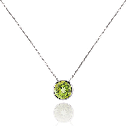Sterling Silver Bezel Set Peridot Pendant Necklace For Women