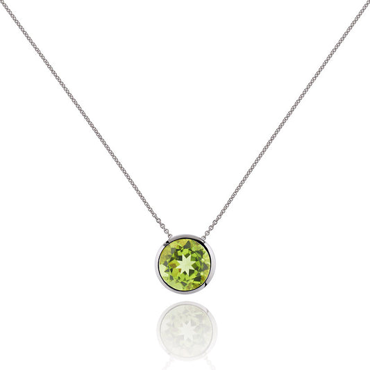 Sterling Silver Bezel Set Peridot Pendant Necklace For Women