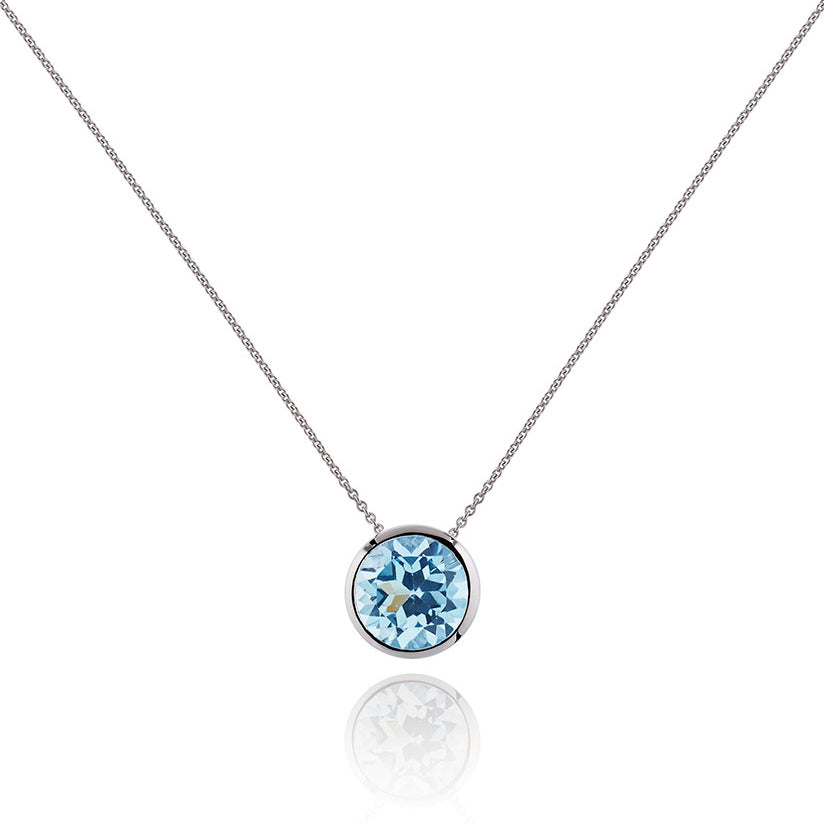 Sterling Silver Bezel Set Blue Topaz Pendant Necklace For Women