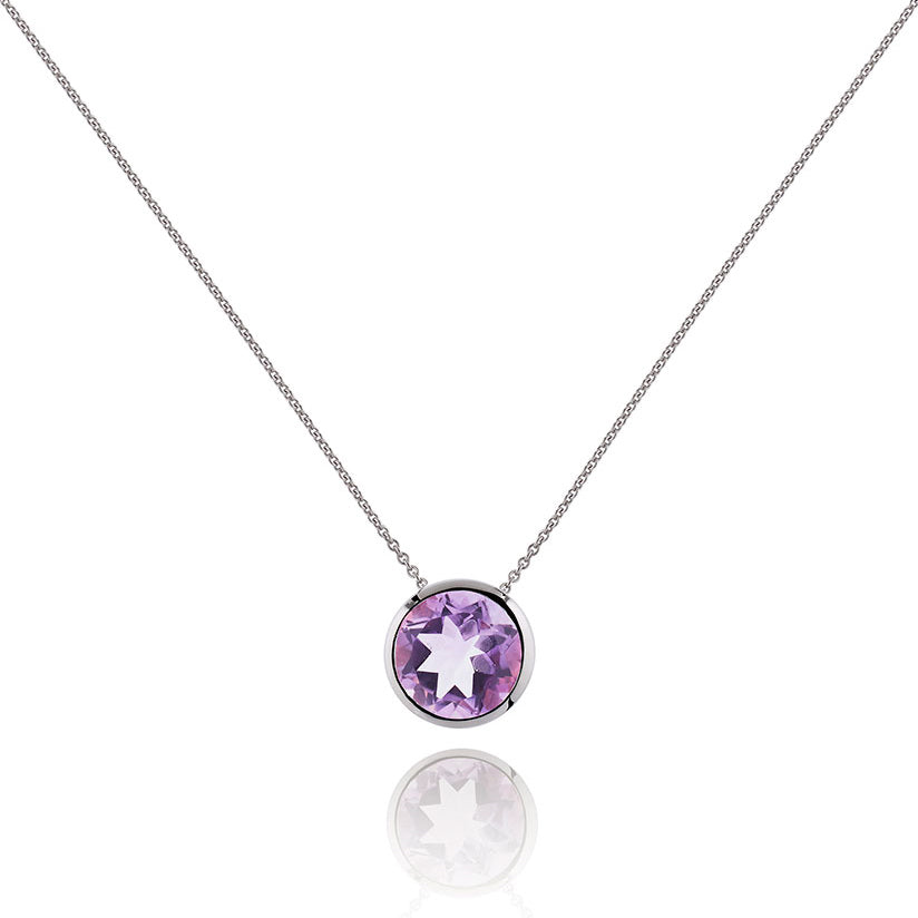 Sterling Silver Bezel Set Amethyst Pendant Necklace For Women