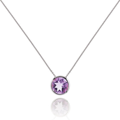 Sterling Silver Bezel Set Amethyst Pendant Necklace For Women