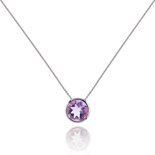 Sterling Silver Bezel Set Amethyst Pendant Necklace For Women