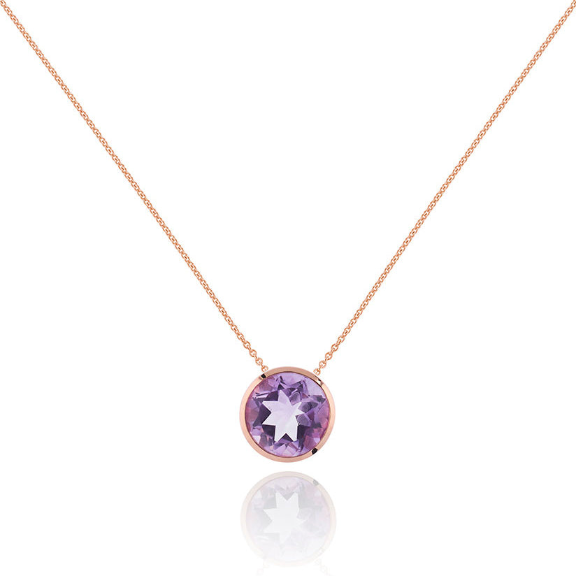 Rose Gold Vermeil Bezel Set Amethyst Pendant Necklace For Women