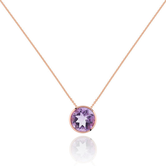 Rose Gold Vermeil Bezel Set Amethyst Pendant Necklace For Women