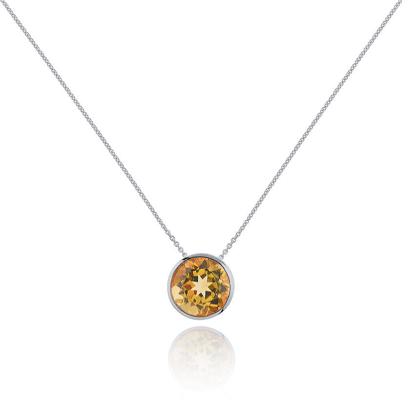 Sterling Silver Bezel Set Citrine Pendant Necklace For Women