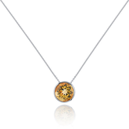 Sterling Silver Bezel Set Citrine Pendant Necklace For Women