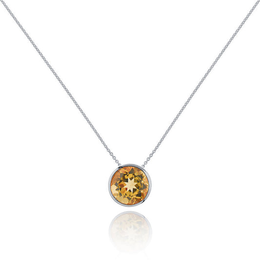 Sterling Silver Bezel Set Citrine Pendant Necklace For Women