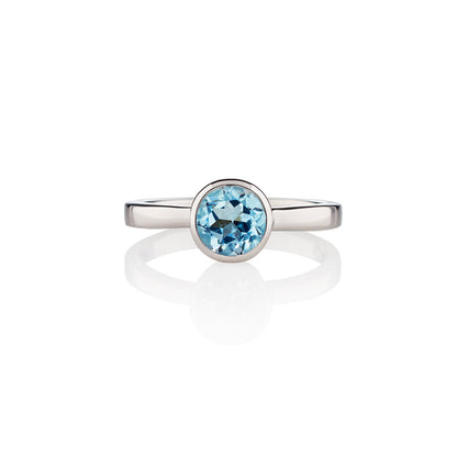 Dainty 925 Sterling Silver Bezel Set Blue Topaz Ring For Women