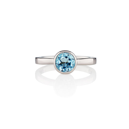 Dainty 925 Sterling Silver Bezel Set Blue Topaz Ring For Women