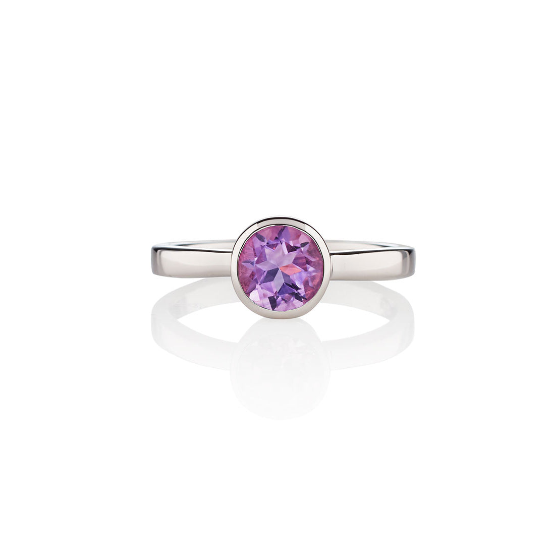 Dainty 925 Sterling Silver Bezel Set Amethyst Ring For Women
