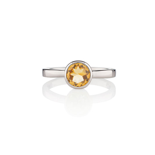 Dainty 925 Sterling Silver Bezel Set Citrine Ring For Women