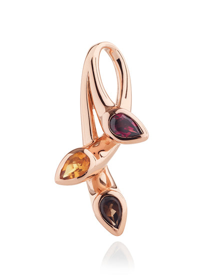 Rose gold Vermeil Pendant Necklace with Natural Smoky Quartz, Citrine, Rhodolite Gemstones