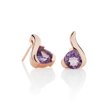 Rose Gold Vermeil Stud Earrings With Pear-Shaped Amethyst Gemstones