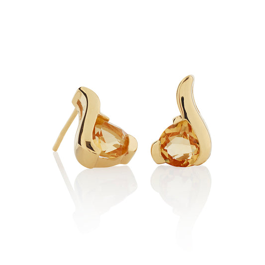 Gold Vermeil Stud Earrings With Pear-Shaped Citrine Gemstones