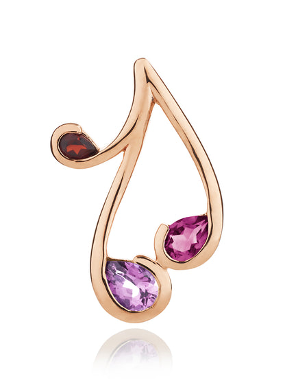 Rose Gold Vermeil Pendant Necklace with Natural Rhodolite, Amethyst and Garnet Gemstones