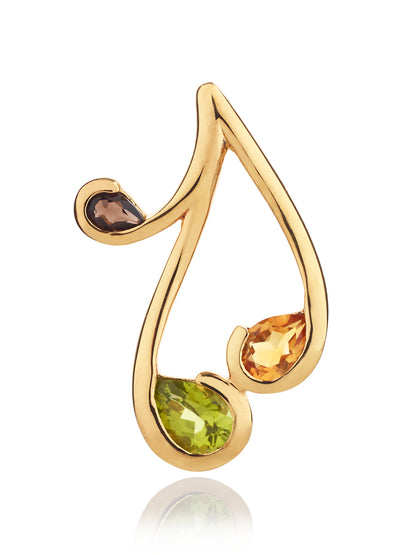 Gold Vermeil Pendant Necklace with Natural Peridot, Citrine and Smoky Quartz Gemstones