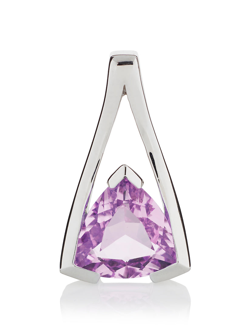 Sterling Silver Amethyst Trillion Pendant Necklace For Women