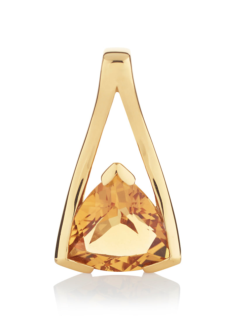 Gold Vermeil Citrine Trillion Pendant Necklace For Women