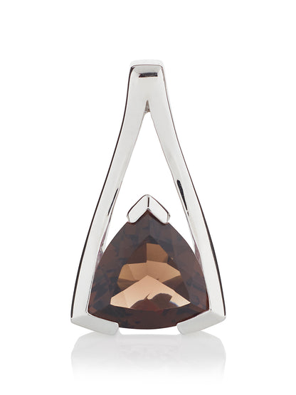 Sterling Silver Smoky Quartz Trillion Pendant Necklace For Women