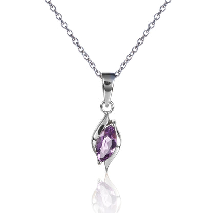 925 Sterling Silver Amethyst Marquise Pendant Necklace