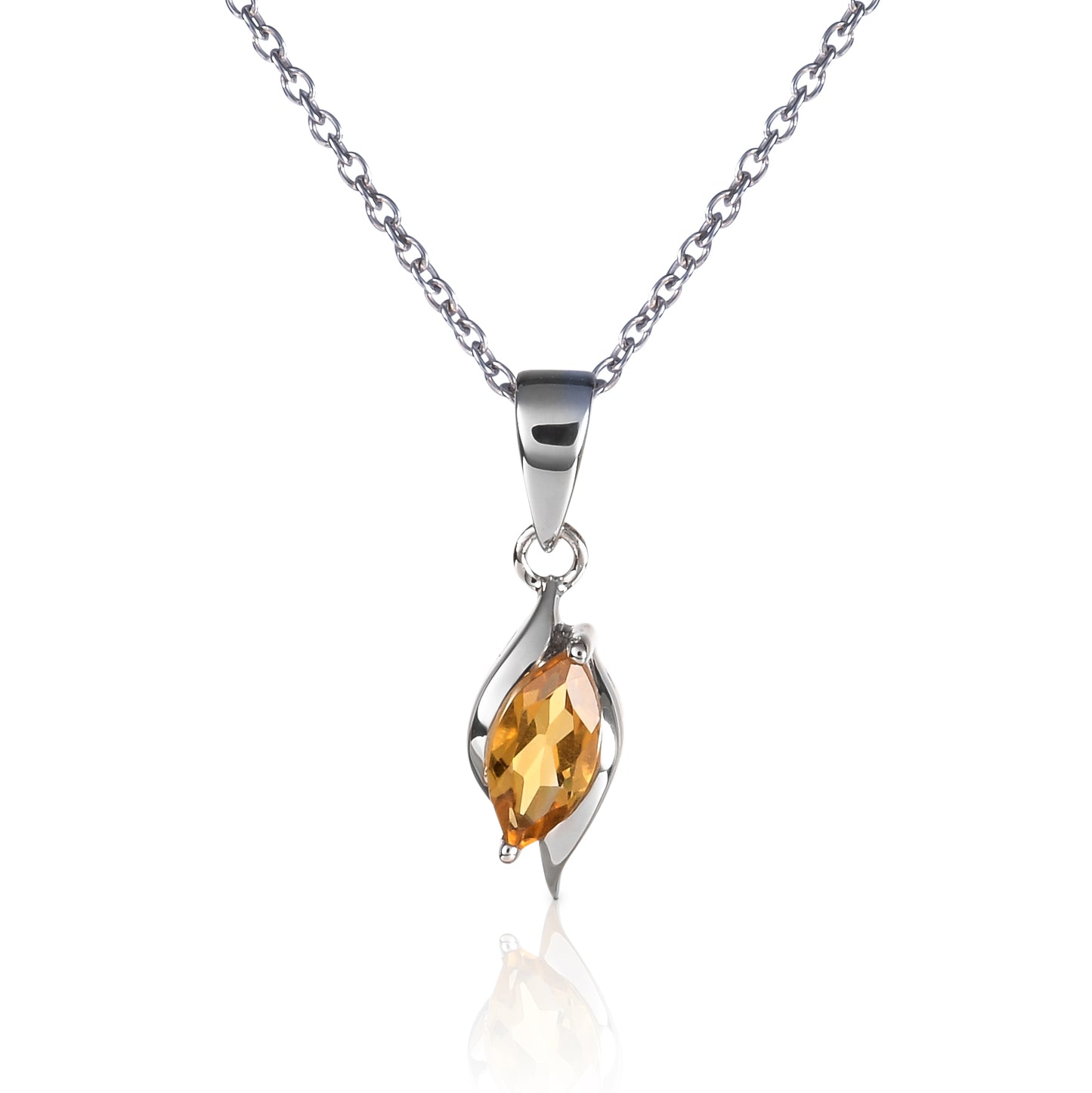 925 Sterling Silver Citrine Marquise Pendant Necklace
