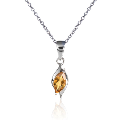 925 Sterling Silver Citrine Marquise Pendant Necklace