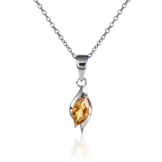 925 Sterling Silver Citrine Marquise Pendant Necklace