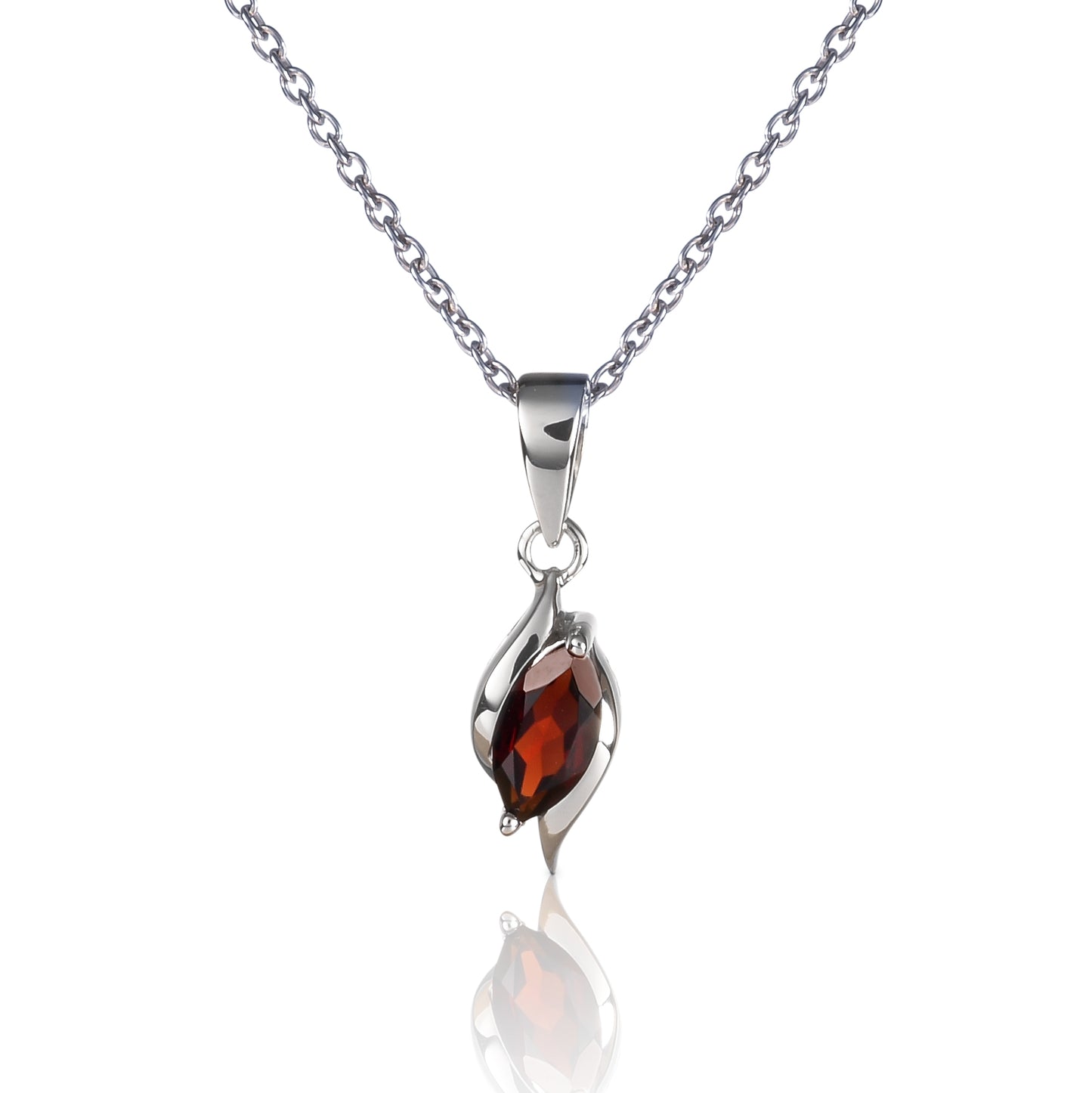 925 Sterling Silver Garnet Marquise Pendant Necklace