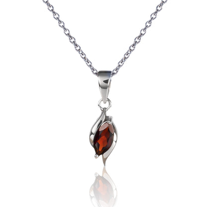 925 Sterling Silver Garnet Marquise Pendant Necklace