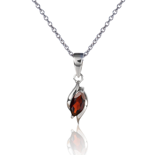 925 Sterling Silver Garnet Marquise Pendant Necklace