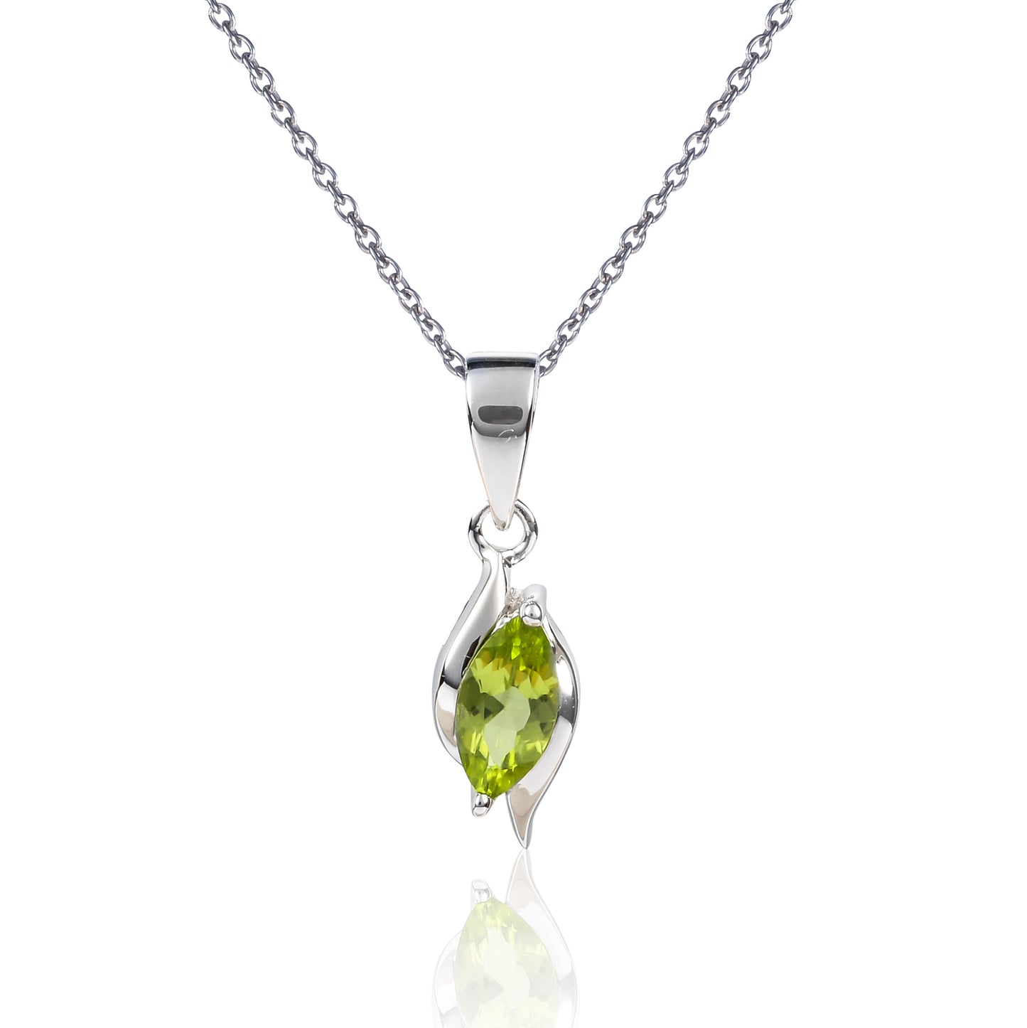925 Sterling Silver Peridot Marquise Pendant Necklace