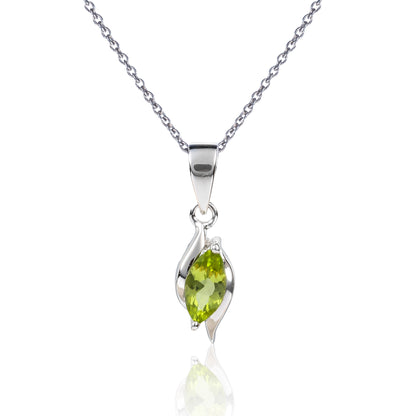 925 Sterling Silver Peridot Marquise Pendant Necklace
