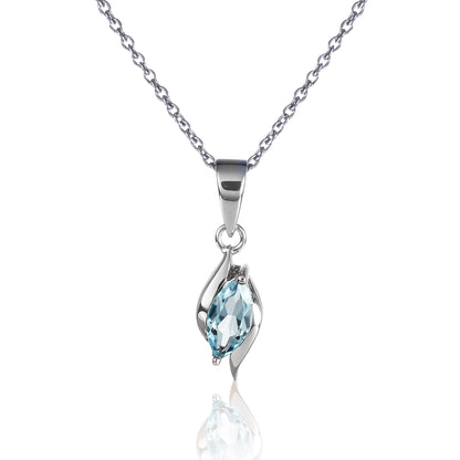 925 Sterling Silver Blue Topaz Marquise Pendant Necklace