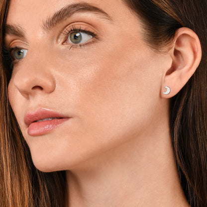 925 Sterling Silver Half Moon Stud Earrings for Women