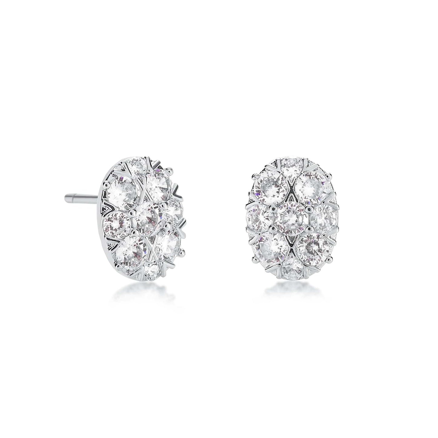 Silver Oval Shaped Stud Earrings with Cubic Zirconia Stones for Women