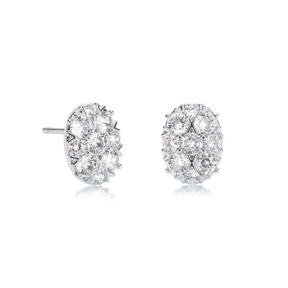 Silver Oval Shaped Stud Earrings with Cubic Zirconia Stones for Women