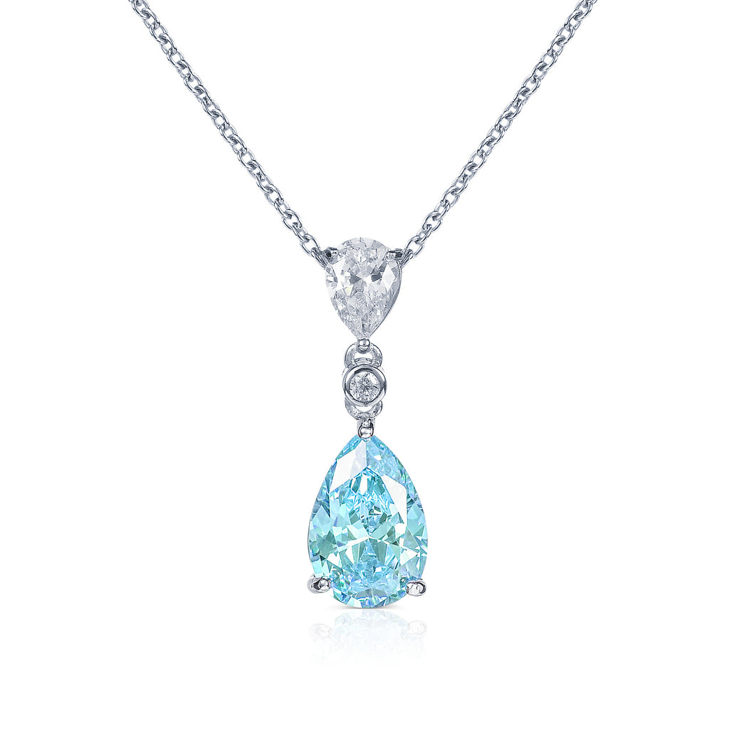 925 Sterling Silver Light Blue Pear Drop Pendant Necklace For Women