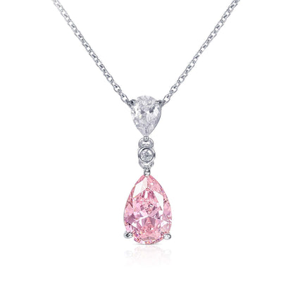 925 Sterling Silver Light Pink Pear Drop Pendant Necklace For Women