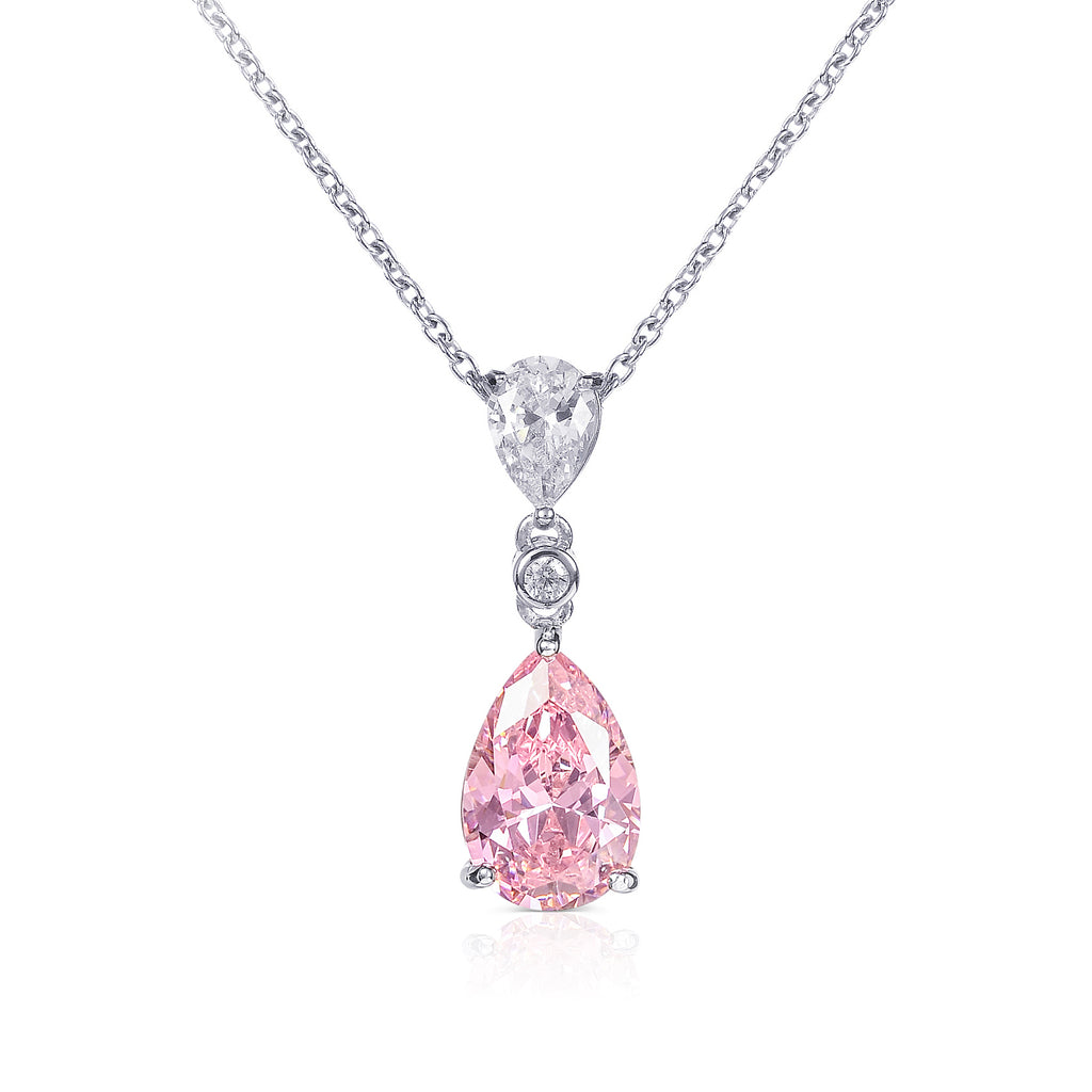 925 Sterling Silver Light Pink Pear Drop Pendant Necklace For Women