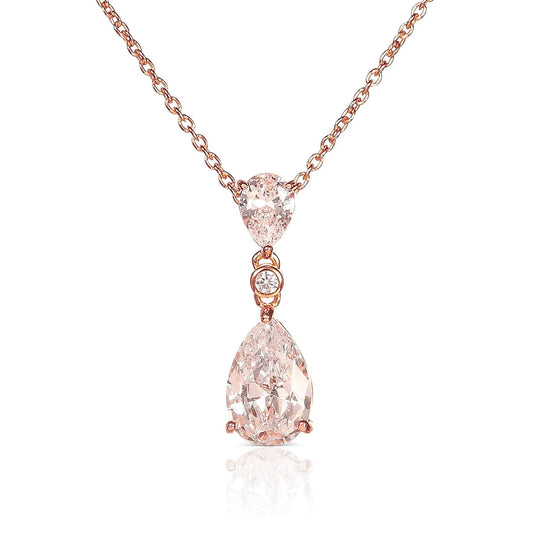 Rose Gold Plated 925 Sterling Silver Pear Drop Pendant Necklace For Women