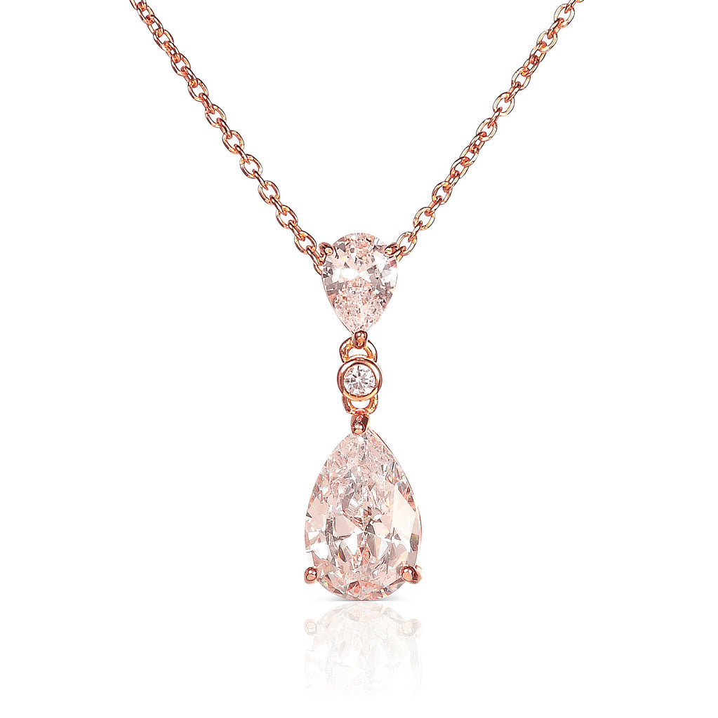 Rose Gold Plated 925 Sterling Silver Pear Drop Pendant Necklace For Women