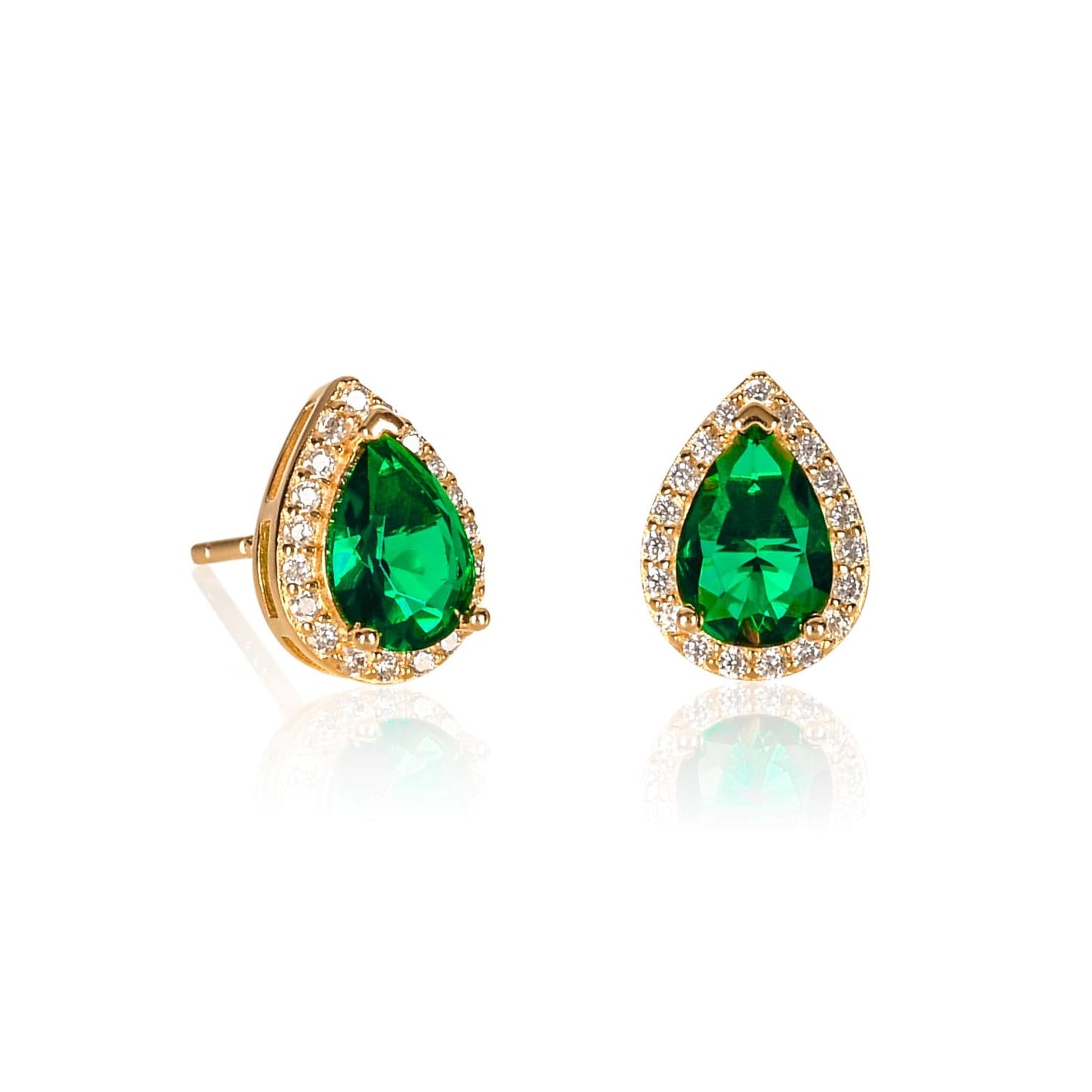 Gold Plated 925 Sterling Silver Pear Shaped Green Halo Stud Earrings For Women