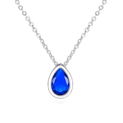 Blue Pear Shaped Silver Pendant Necklace with Blue Cubic Zirconia Stone for Women