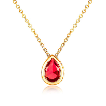 Gold Plated Red Pear Shaped Pendant Necklace with Red Cubic Zirconia Stone for Women