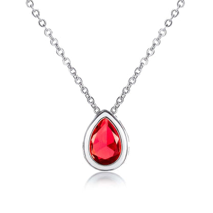 Red Pear Shaped Silver Pendant Necklace with Red Cubic Zirconia Stone for Women