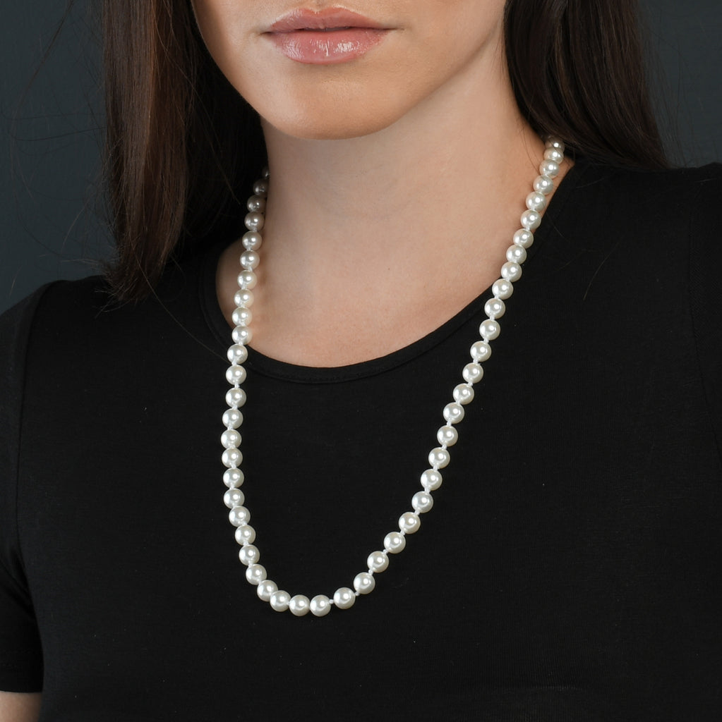 24-inch Long Stylish Pearl Necklace for Women with White Shell Pearls