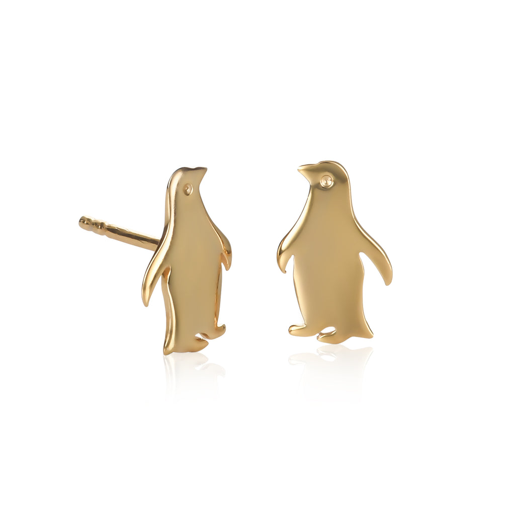 Gold Plated 925 Sterling Silver Cute Penguin Shaped Small Stud Earrings for Women